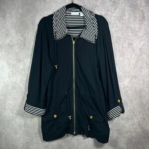 Weekends By Chico's Jacket Womens 2 Large Black Full‎ Zip Cinched Waist Travel